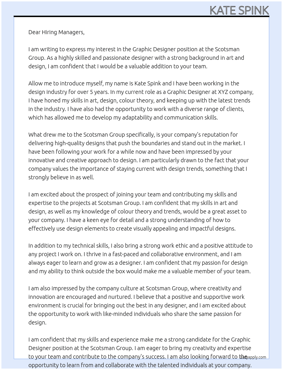 Graphic Designer At Scotsman Group Cover Letter