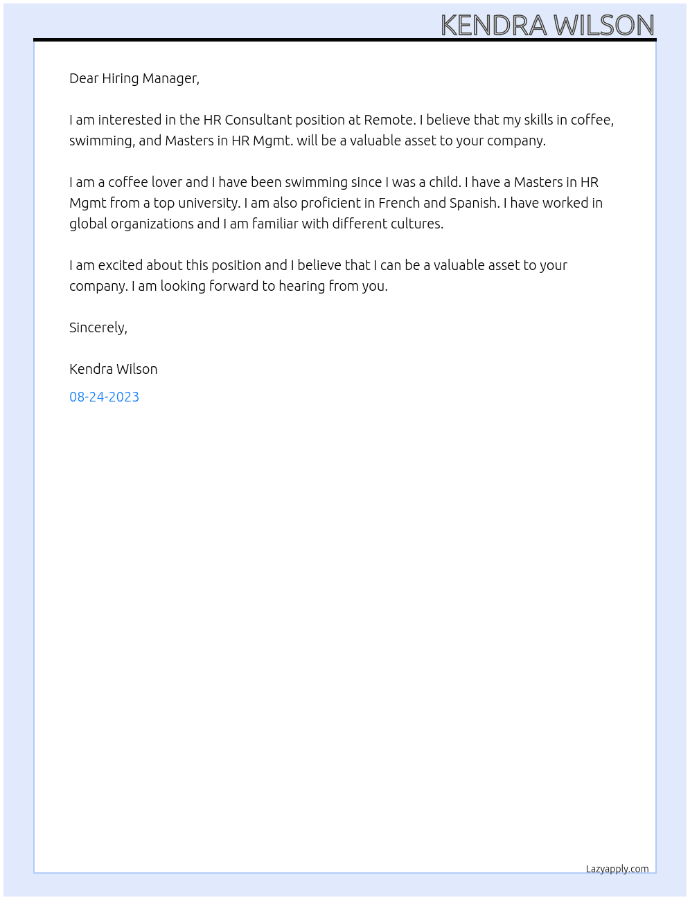 HR Consultant   At remote  Cover Letter