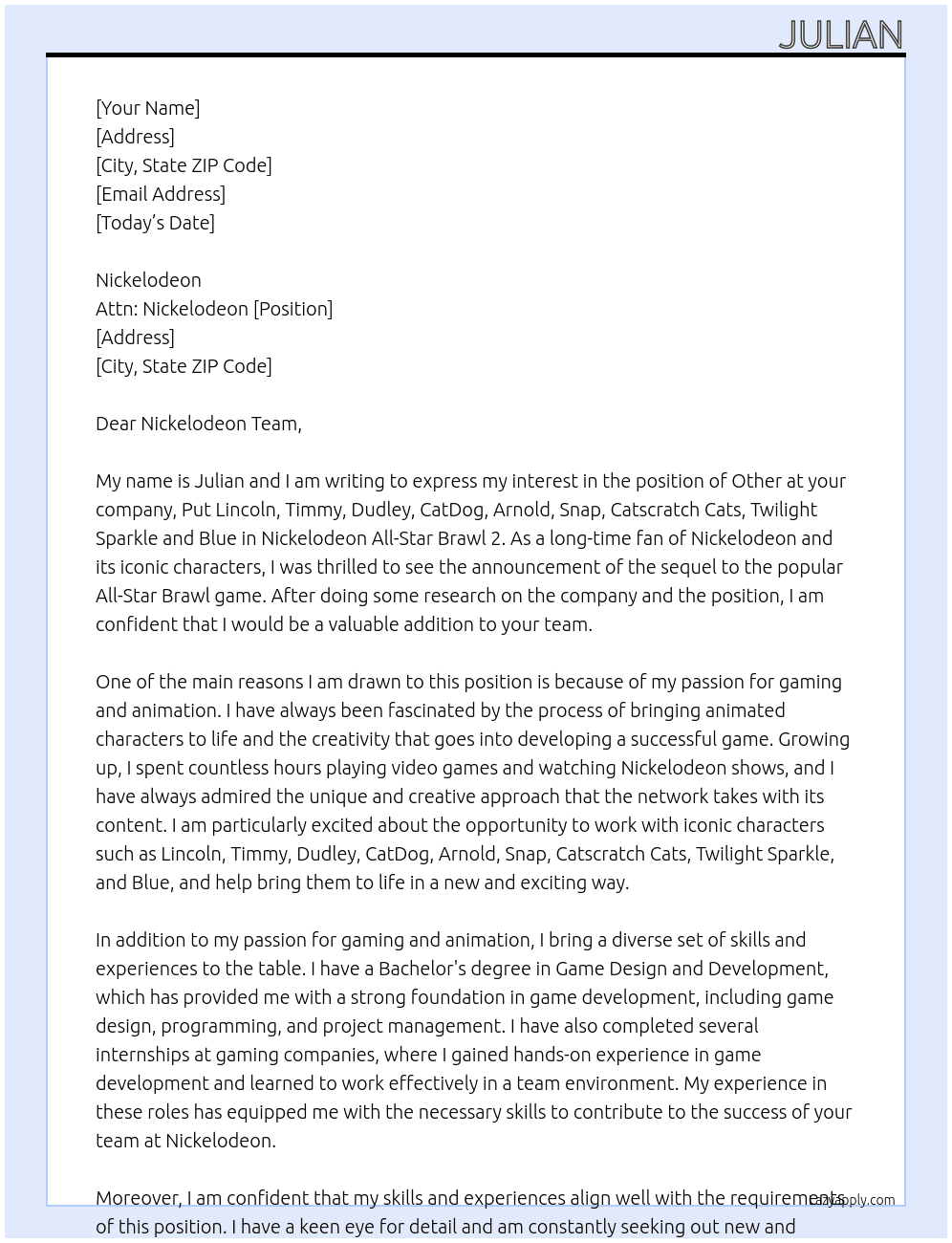 Other At Put Lincoln, Timmy, Dudley, CatDog, Arnold, Snap, Catscratch Cats, Twilight Sparkle and Blue in Nickelodeon All-Star Brawl 2 Cover Letter