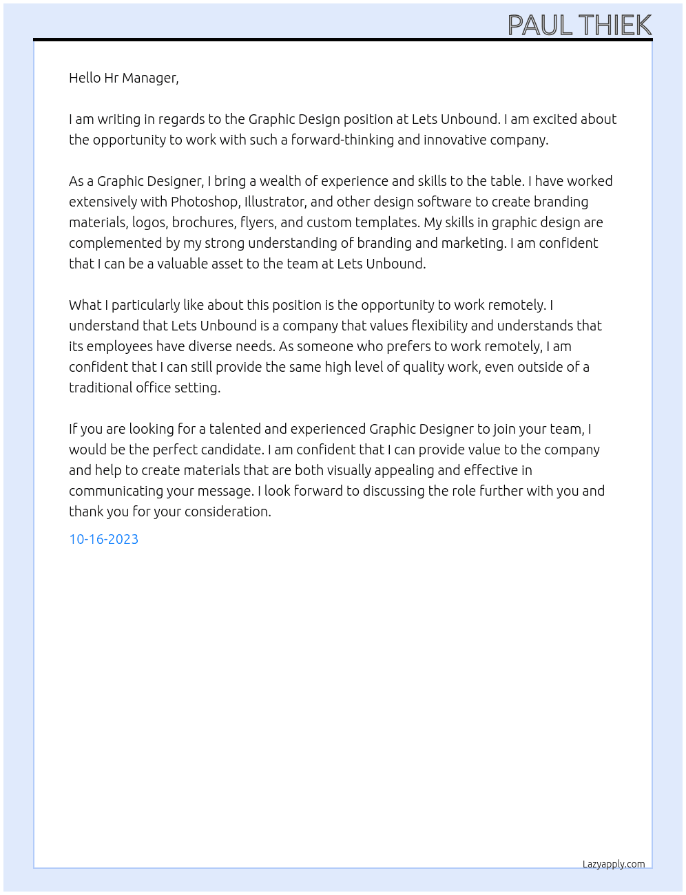 Graphic Design At Lets Unbound Cover Letter