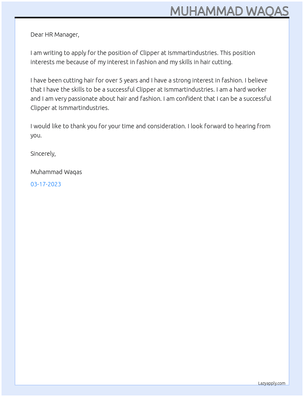 Clipper  At Ismmartindustries Cover Letter