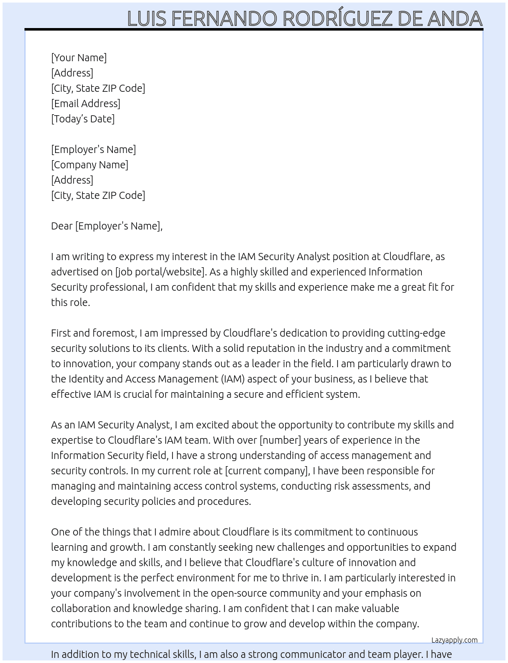 Cover letter for iam security analyst - LazyApply
