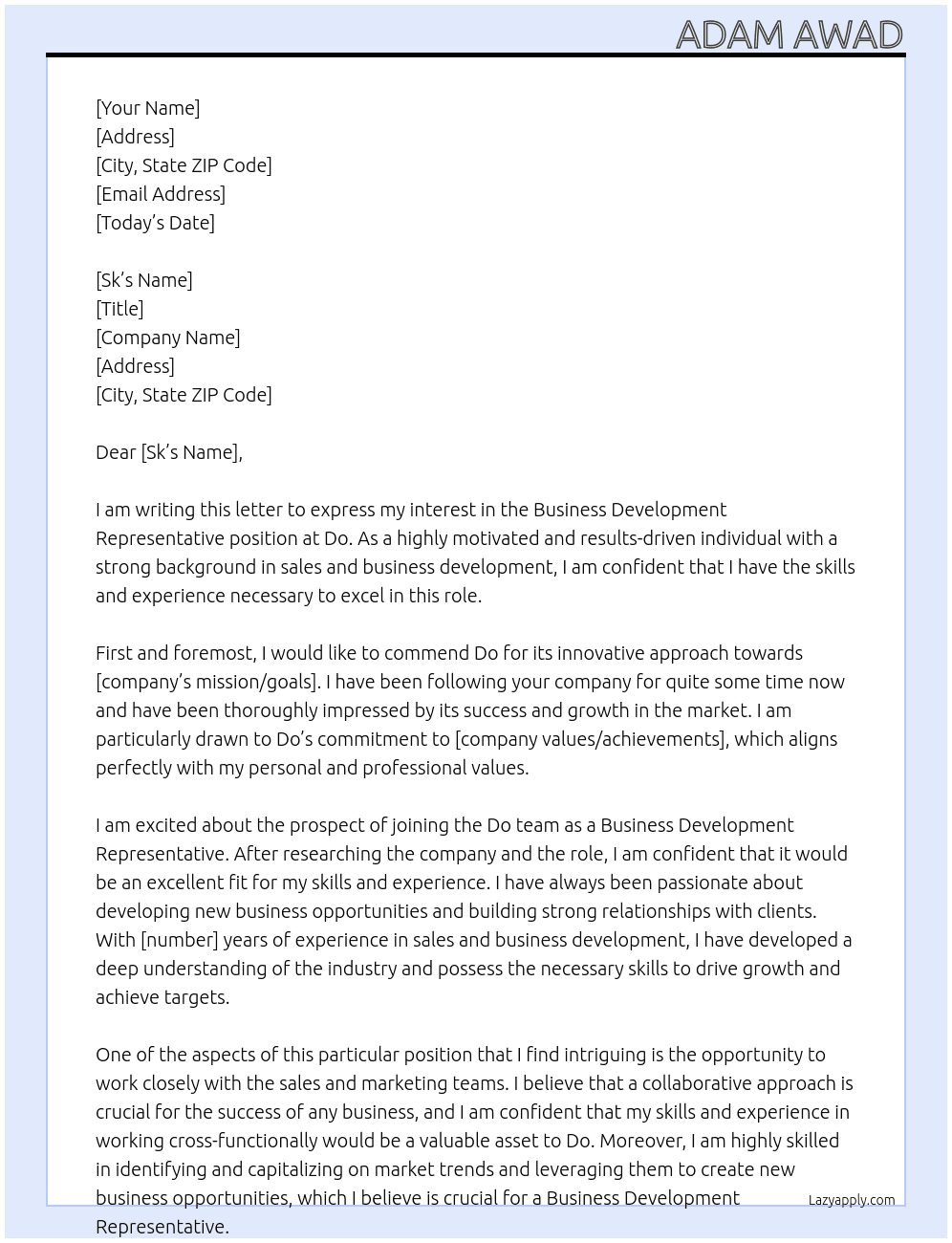 Business Development Representative  At Do Cover Letter