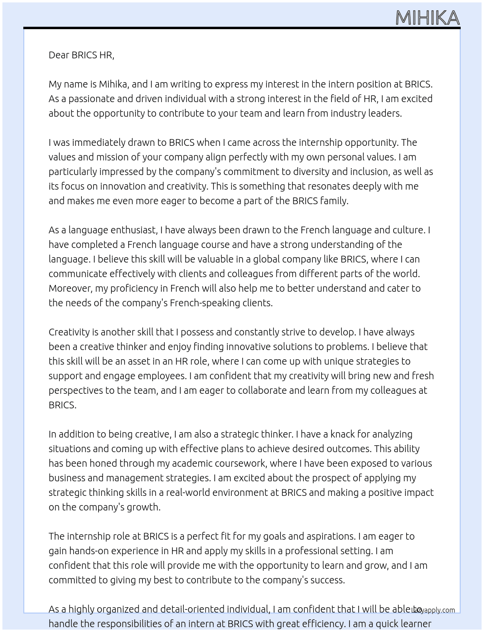 intern At BRICS Cover Letter