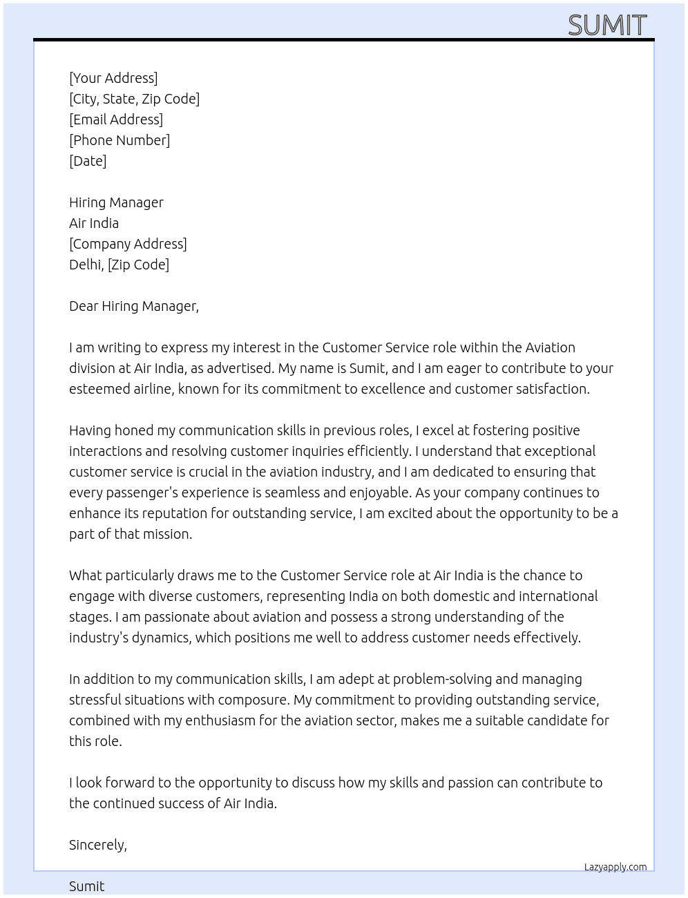 Cover letter for aviation - LazyApply
