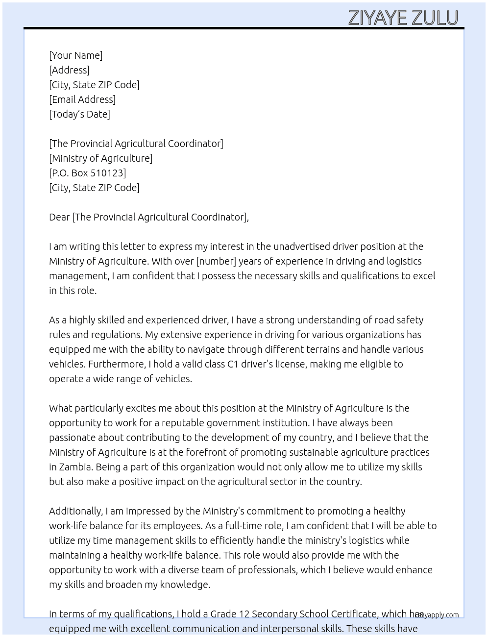 Cover letter for unadvertised driver job - LazyApply