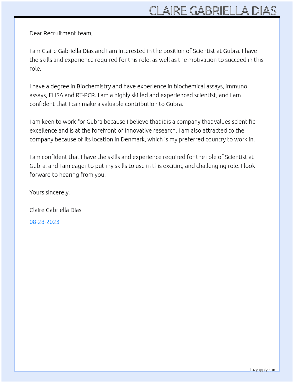 Scientist  At Gubra Cover Letter