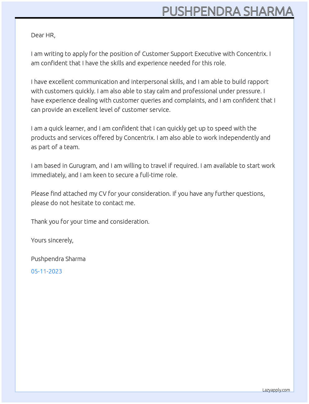 Customer Support Executive At Concentrix Cover Letter