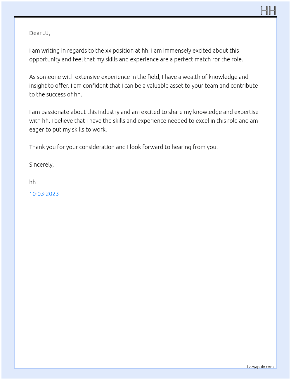 xx At hh Cover Letter