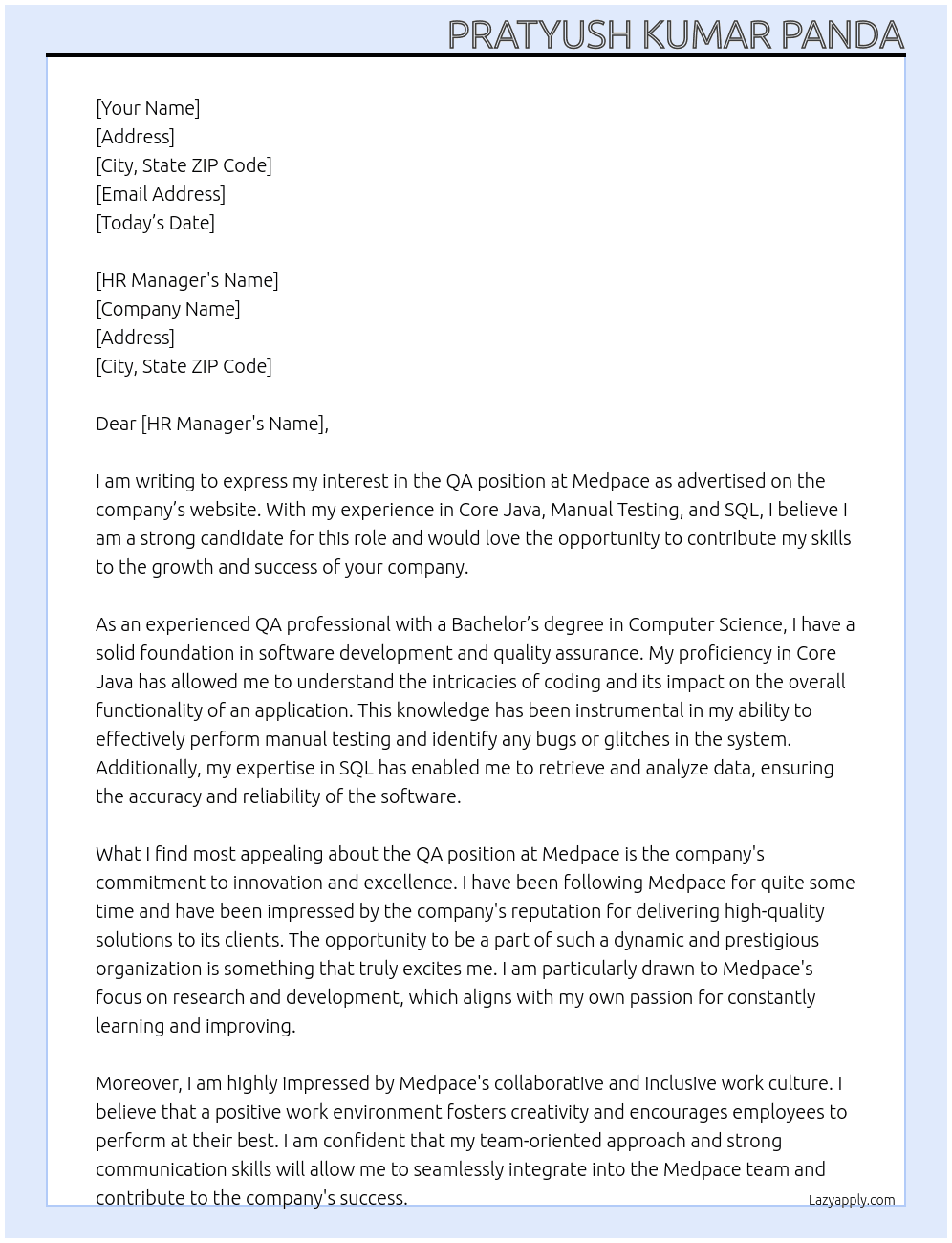 Qa At Medpace Cover Letter