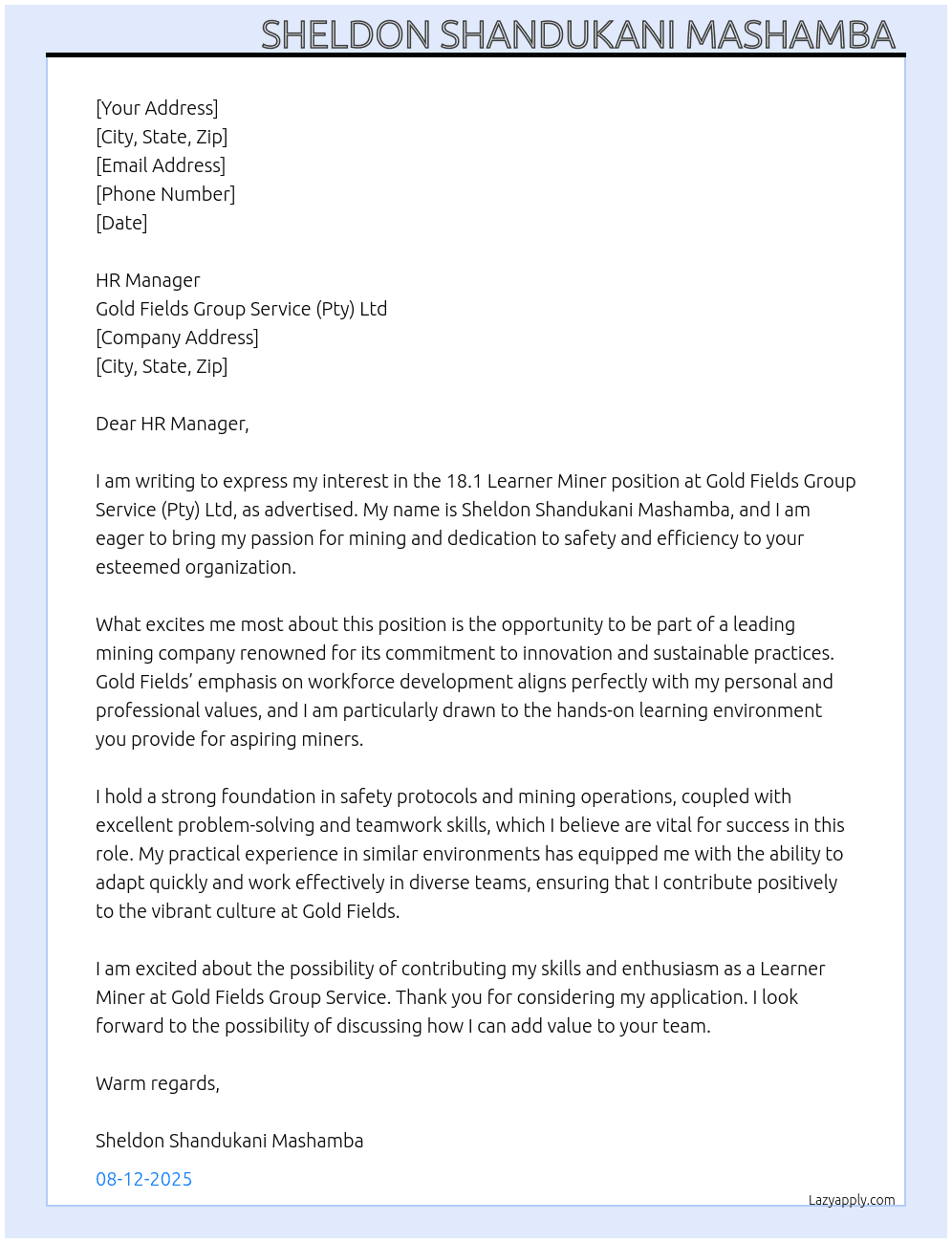 Cover letter for 18.1 learner miner - LazyApply
