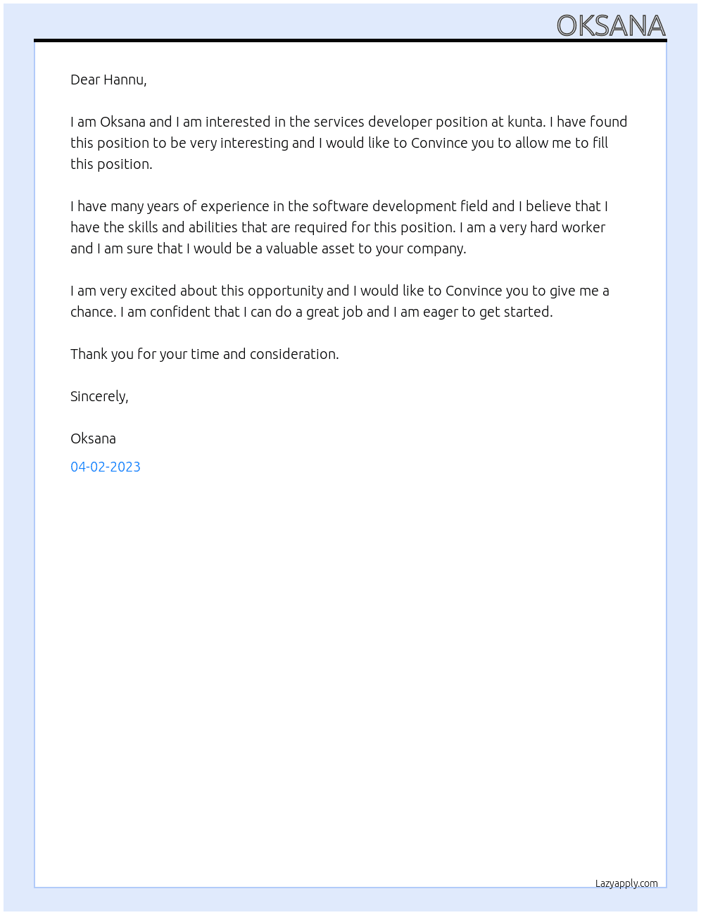 services developer At kunta Cover Letter