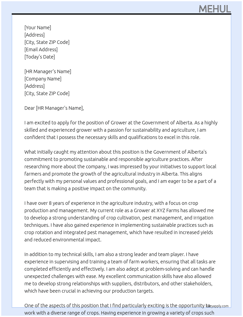 grower At governemnt of alberta Cover Letter