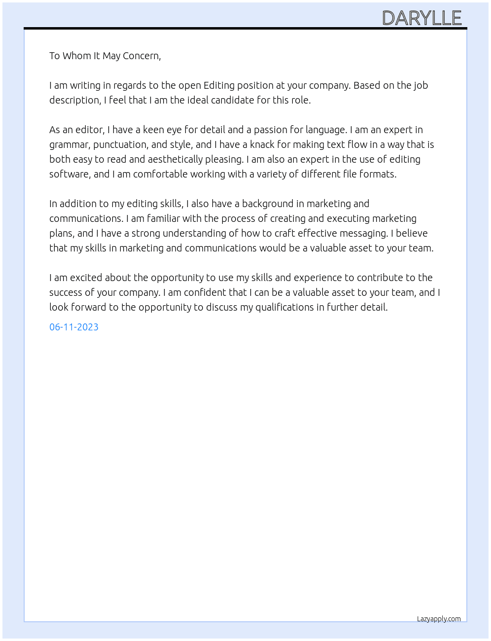 Editing  At Editing  Cover Letter