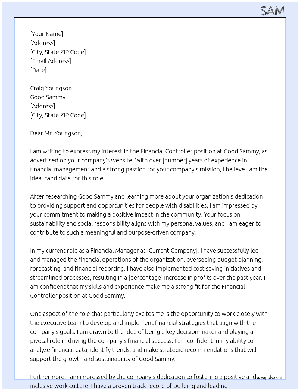 Financial Controller At Good Sammy  Cover Letter
