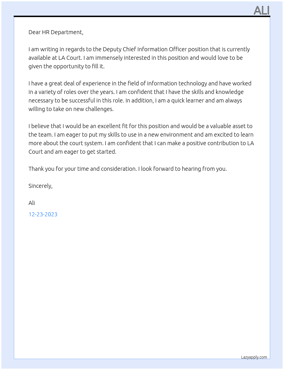 Deputy Chief Information officer At LA Court Cover Letter