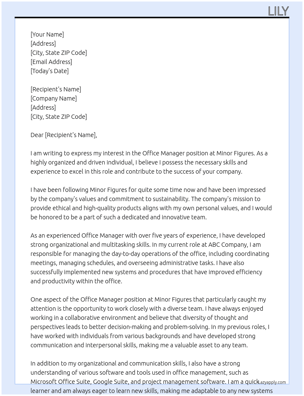office Manager At Minor Figures Cover Letter