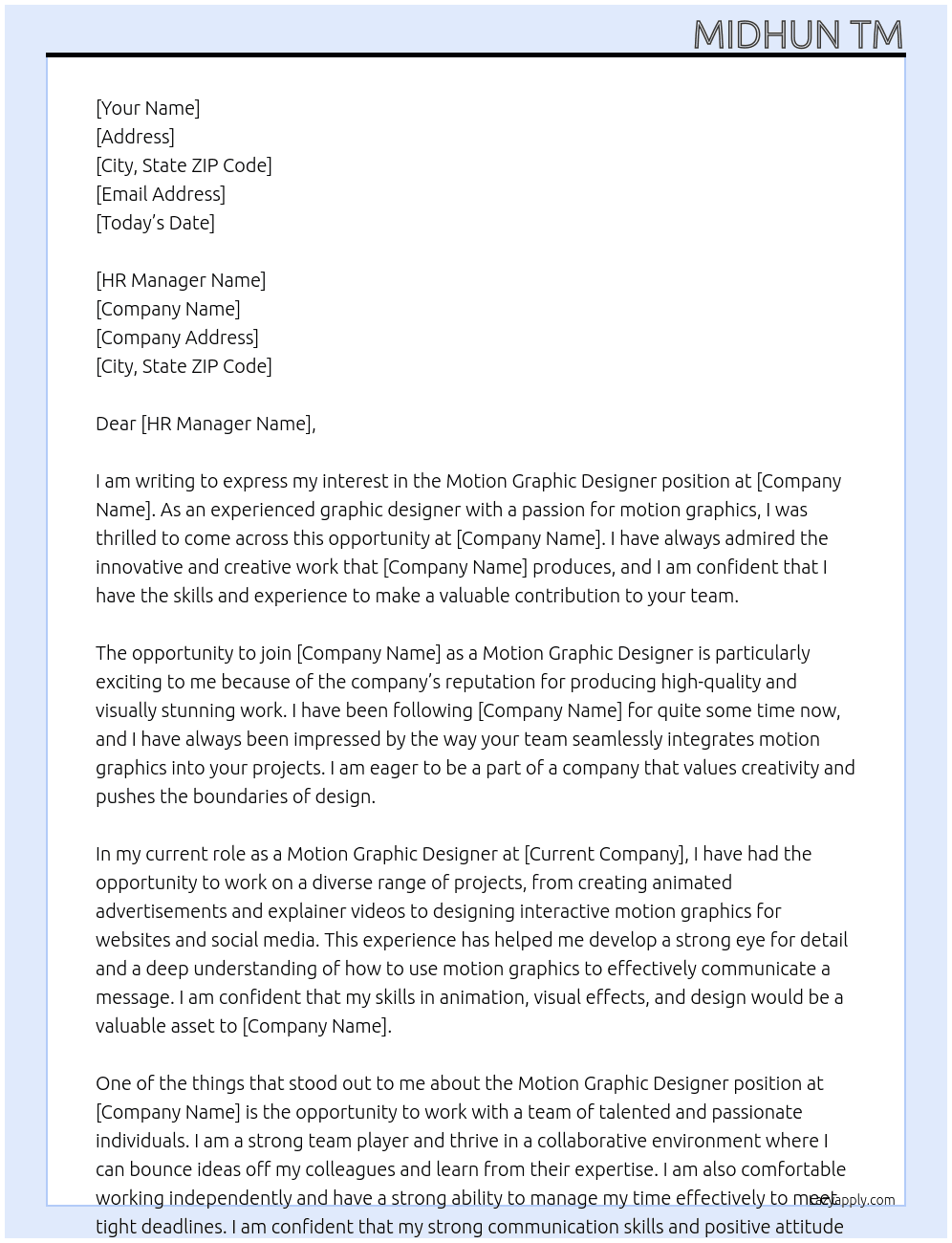 Motion Graphic Designer At increase Cover Letter