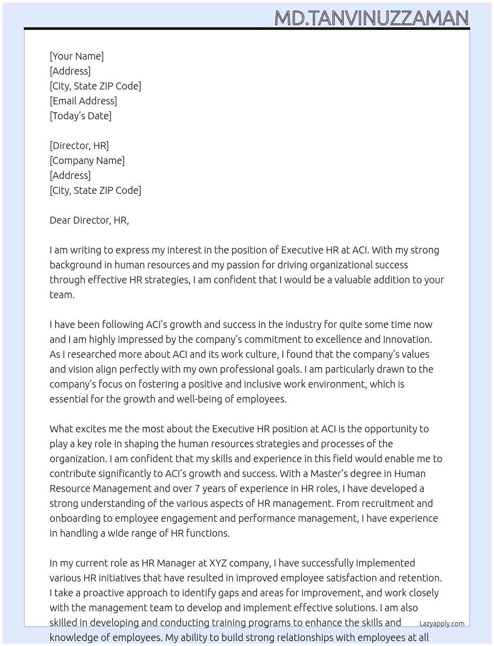 Executive HR At ACI Cover Letter