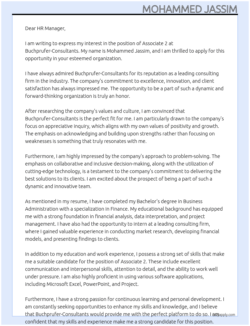 associate 2 At buchprufer-consultants Cover Letter