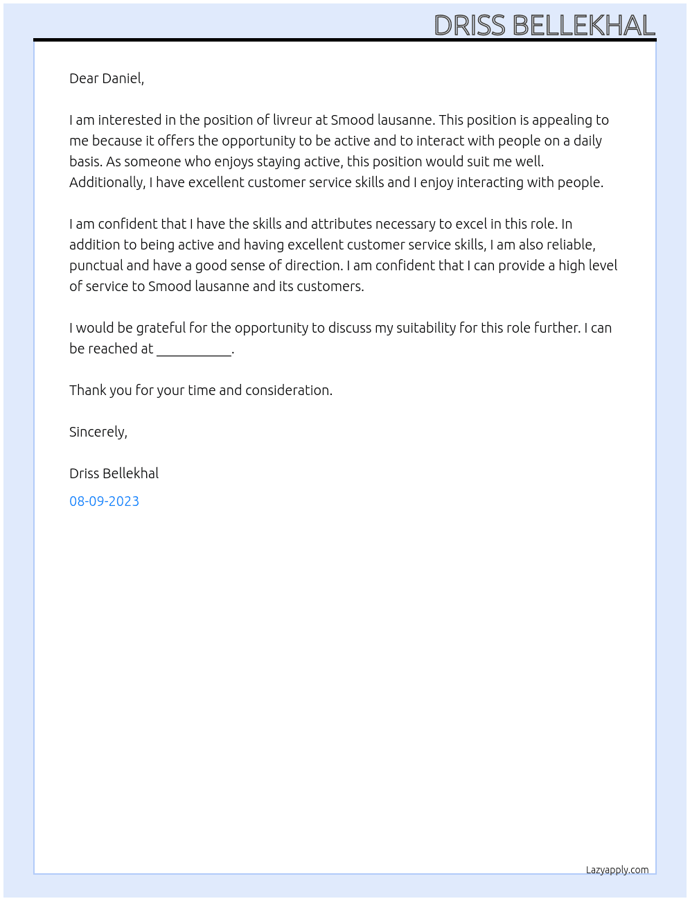 livreur At Smood lausanne Cover Letter