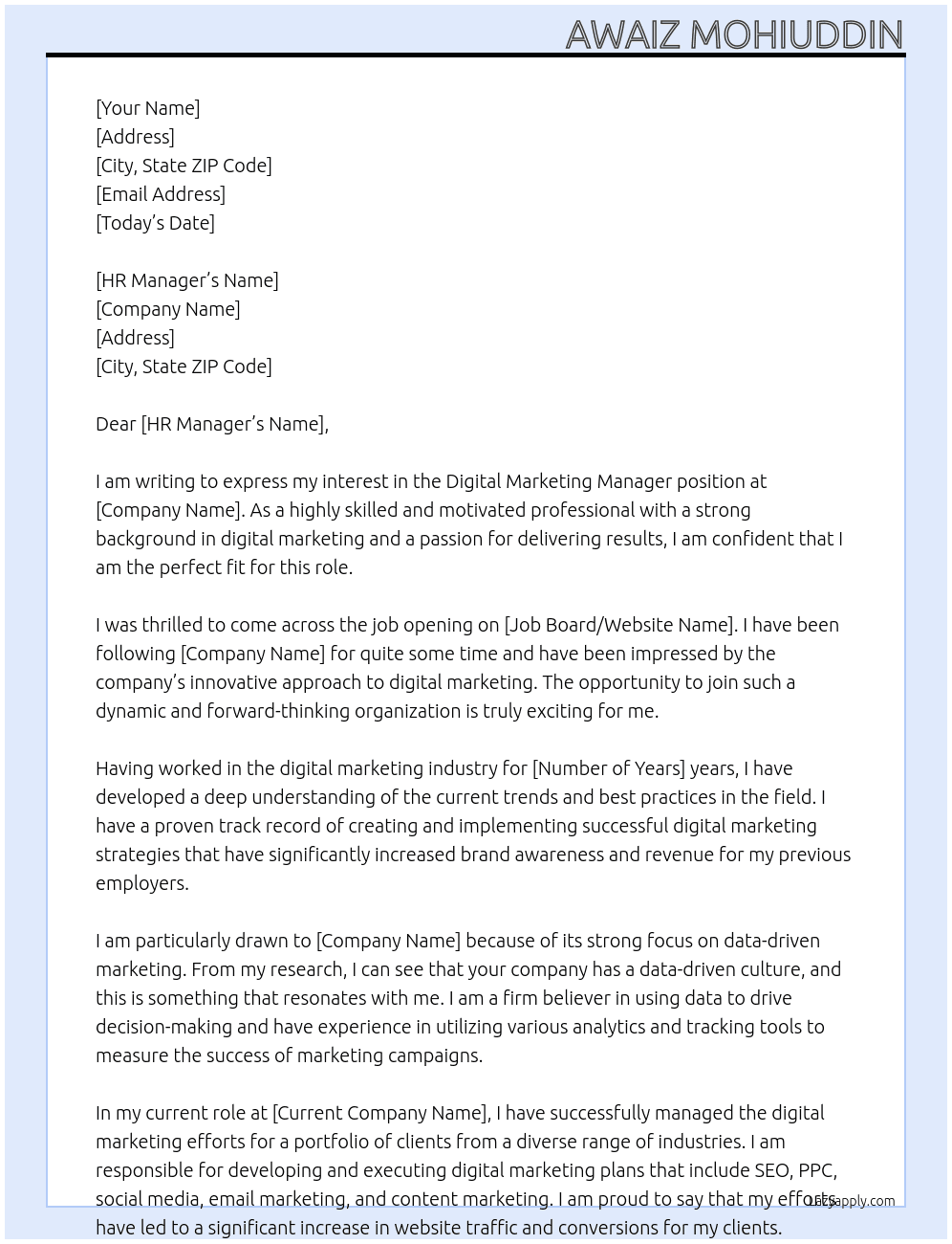 digital marketing manager At webook.com Cover Letter