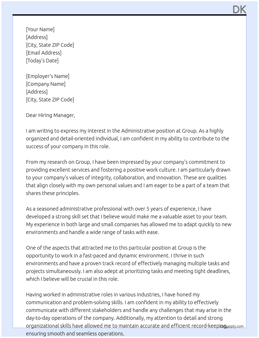 Adminsistartive At group Cover Letter