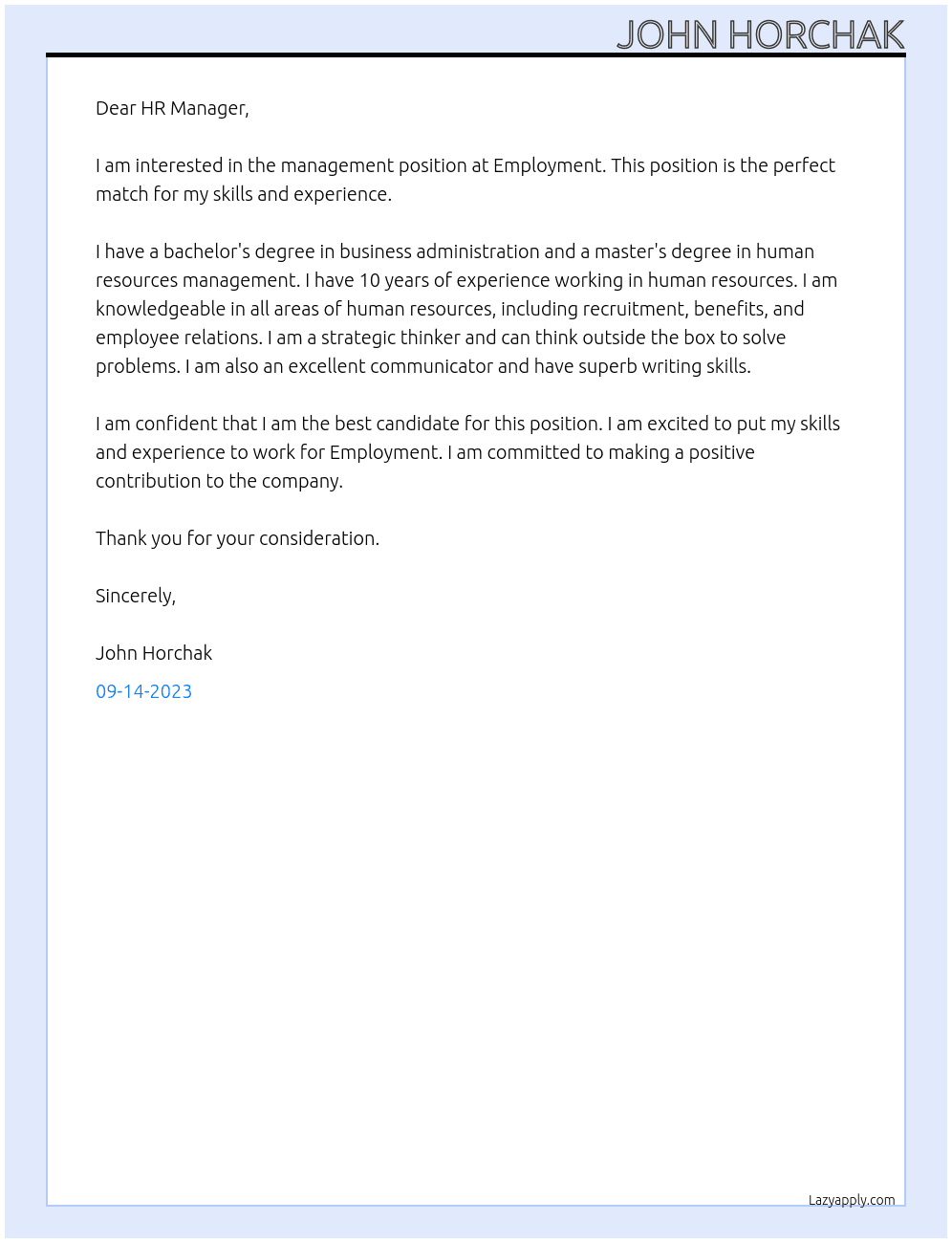 Management  At Employment  Cover Letter