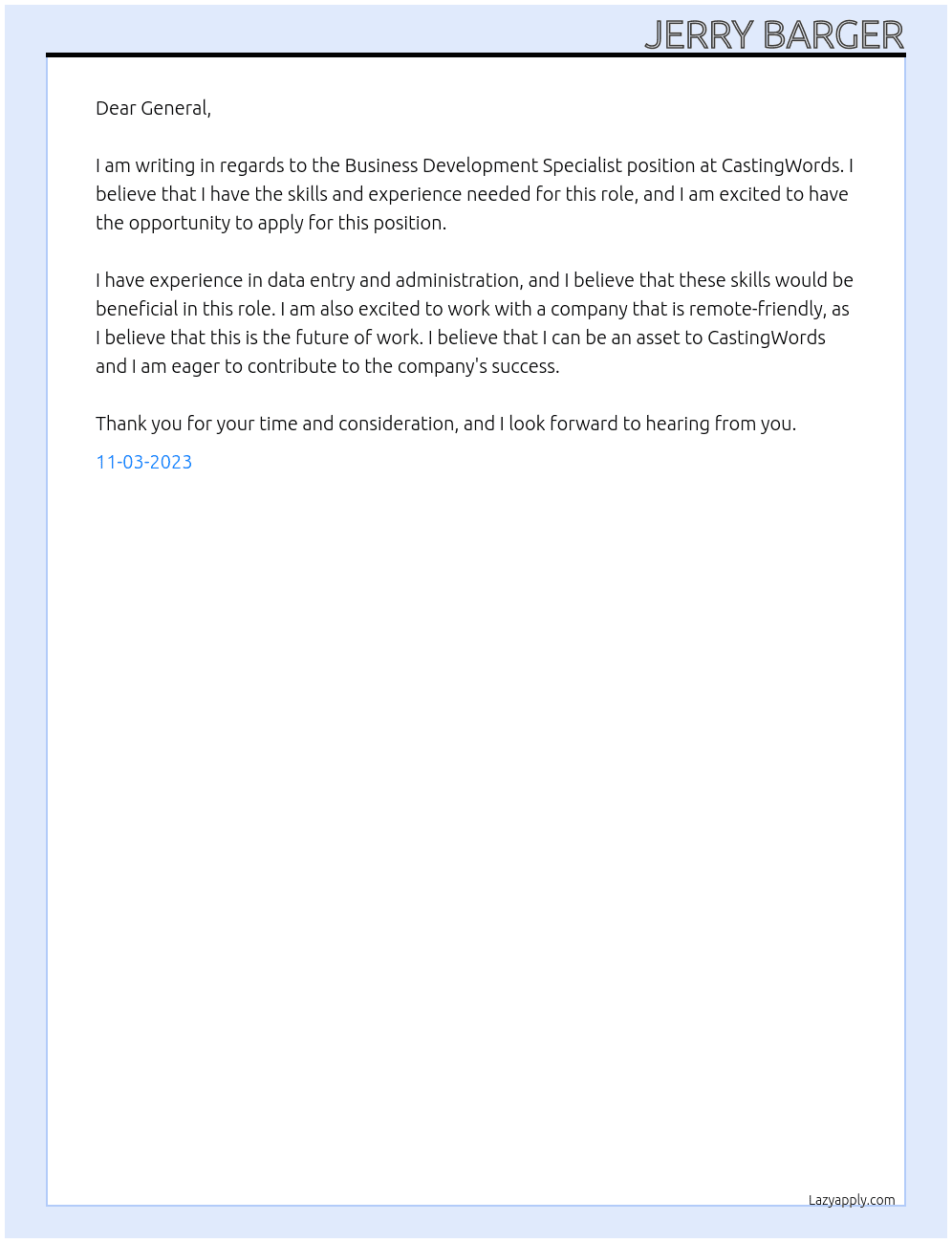 Business Development Specialist At CastingWords Cover Letter