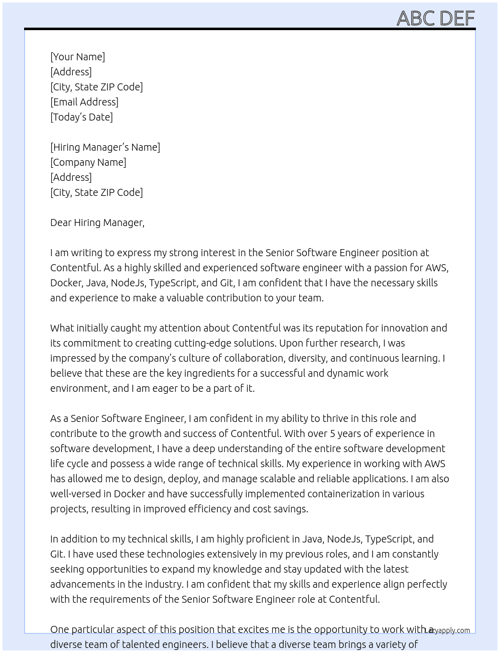 Senior Software Engineer At Contentful Cover Letter