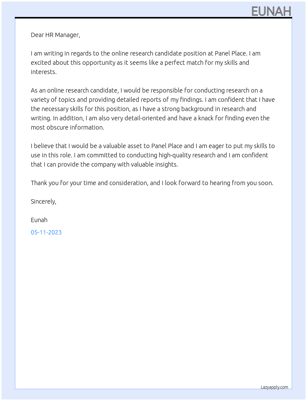 Online Research Candidates At panel place Cover Letter