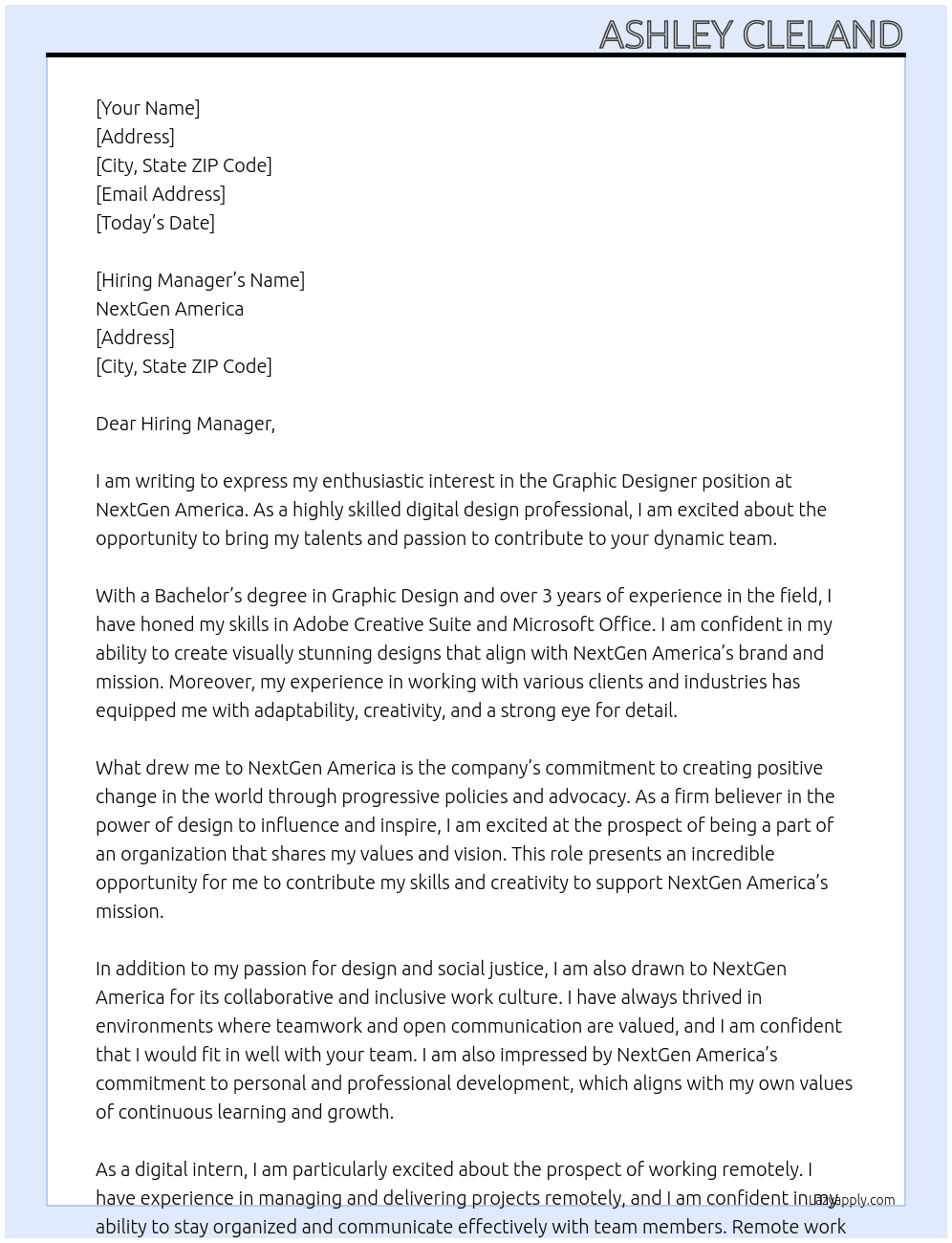 Graphic Designer At NextGen America Cover Letter
