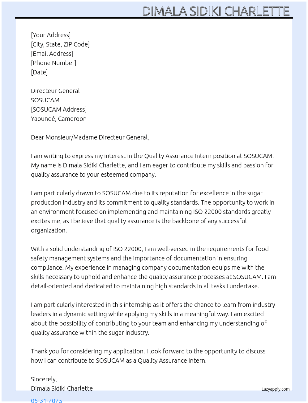 Cover letter for quality assurance intern - LazyApply