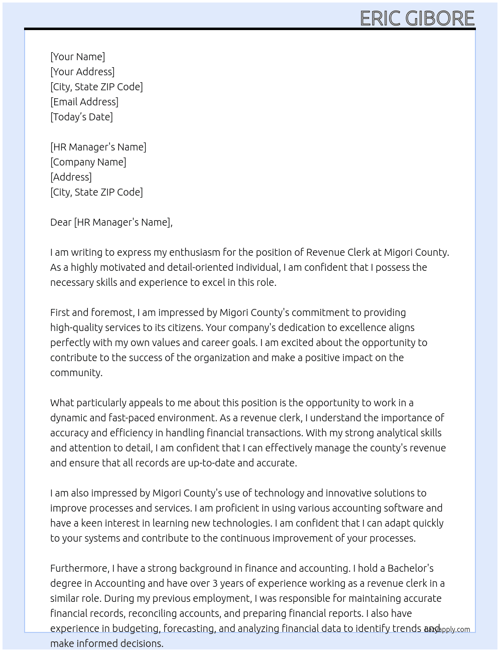 revenue clerk At migori county Cover Letter