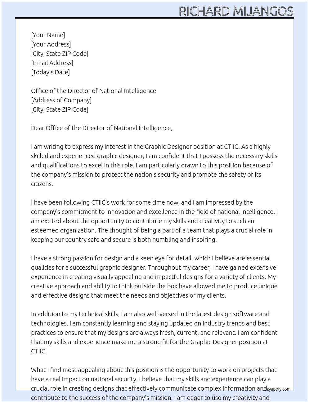 Graphic Designer At CTIIC  Cover Letter