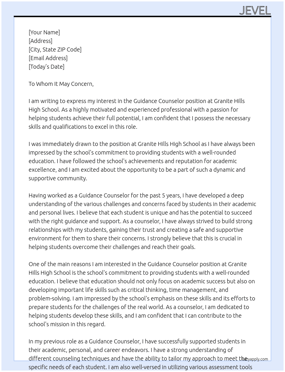Guidance counselor At Granite Hills High School Cover Letter