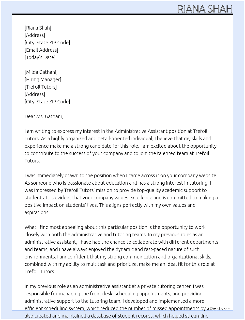 Administrative Assistant At Trefoil Tutors Cover Letter