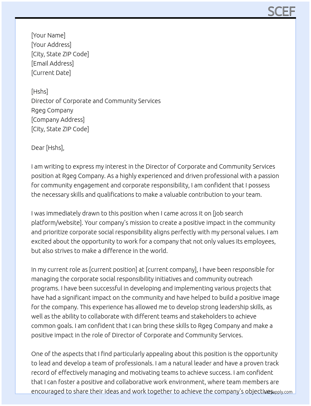 Director corporate and community services At Rgeg Cover Letter