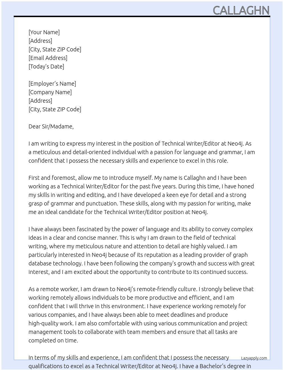 Technical Writer/Editor At Neo4j Cover Letter