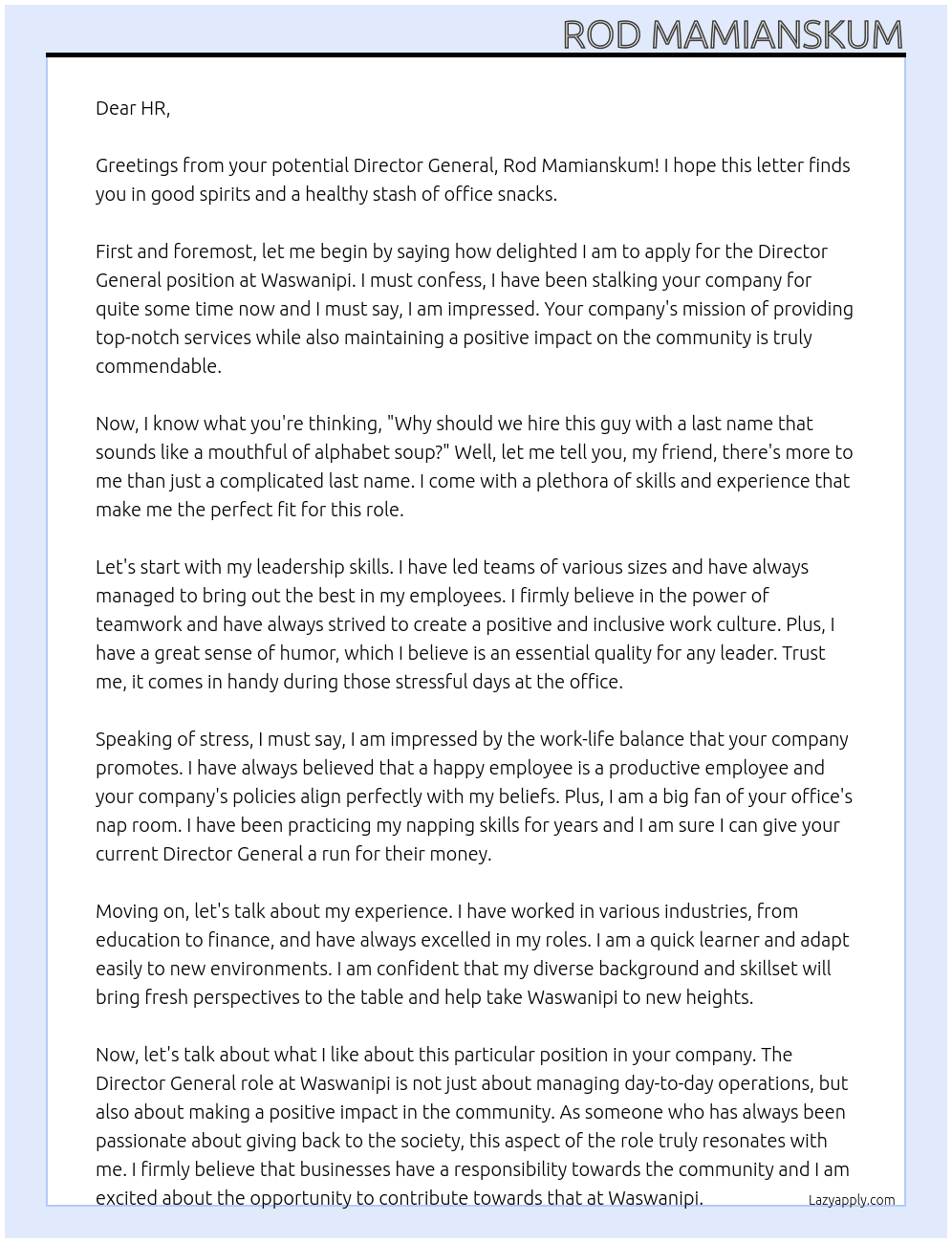 Cover letter for director general - LazyApply