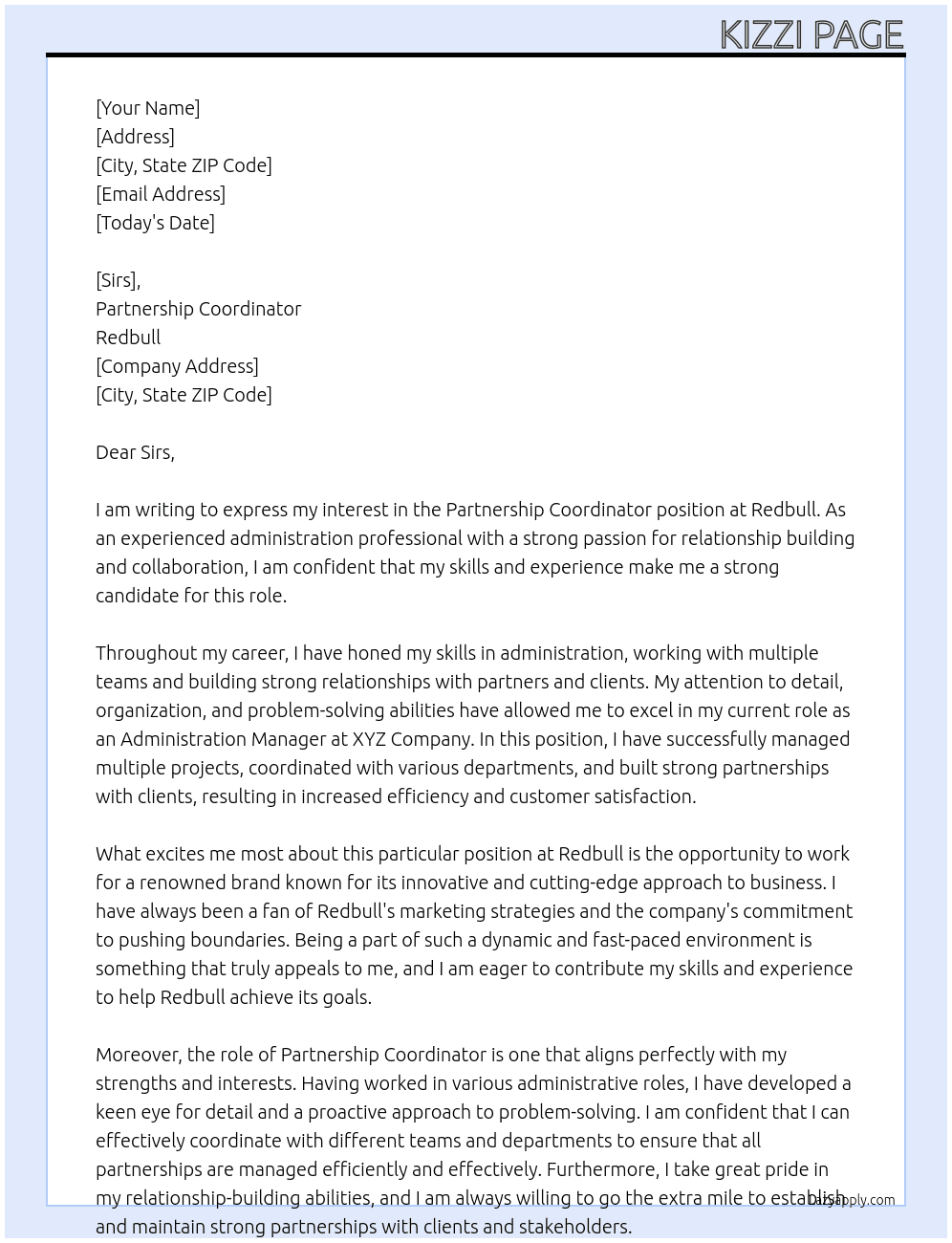 Partnership Coordinator  At Redbull  Cover Letter