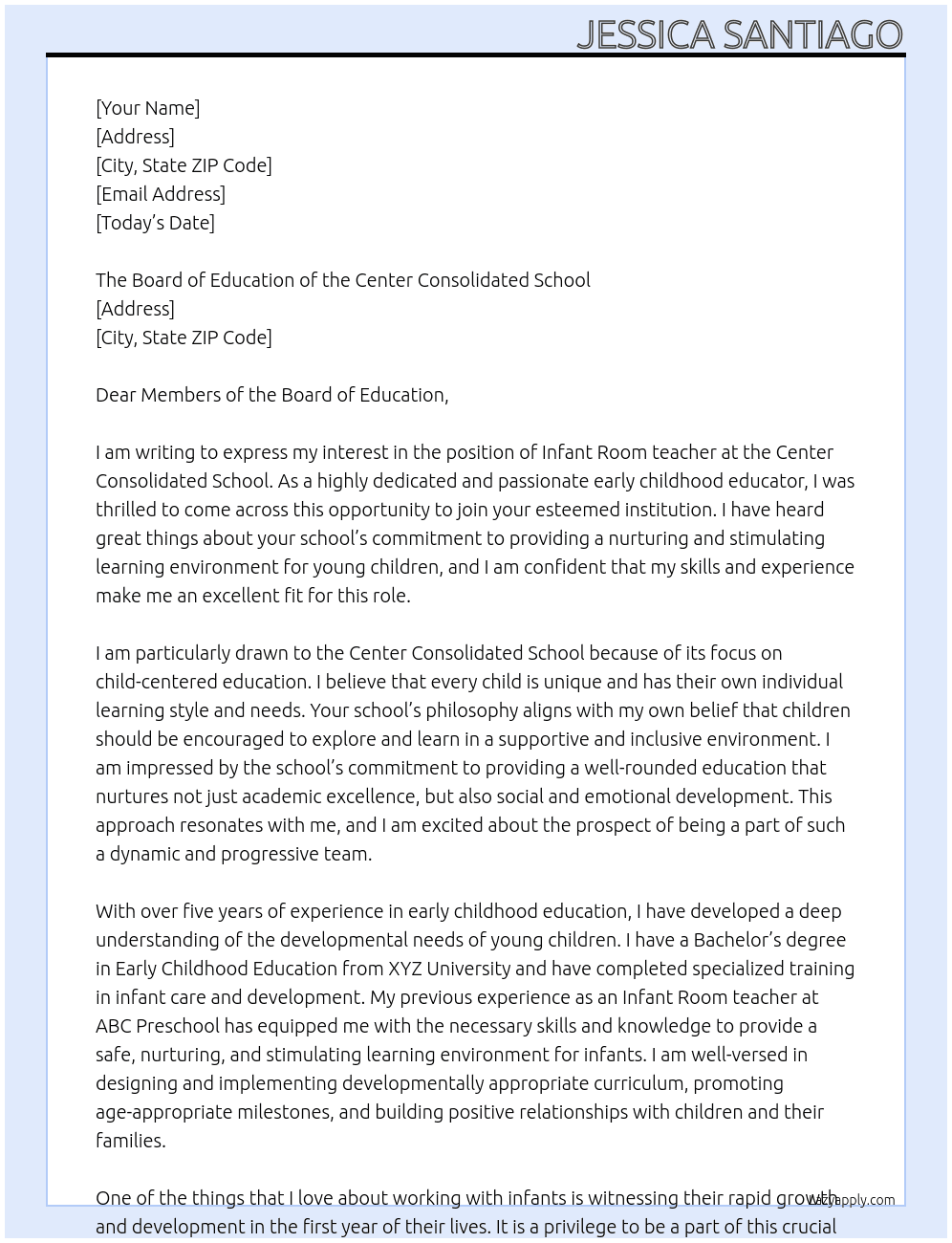  Infant Room  At  Center Consolidated School Cover Letter