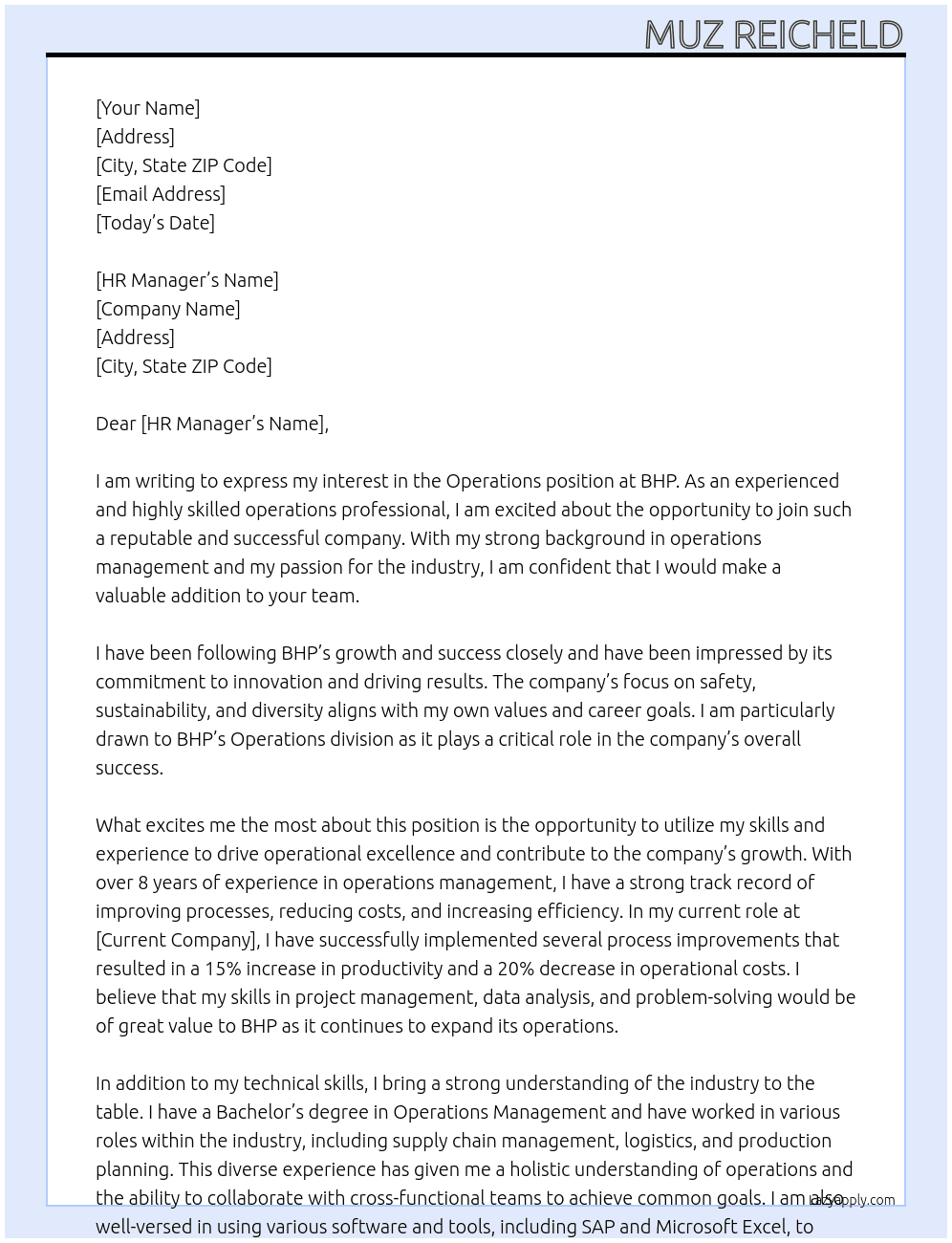 Operations At BHP Cover Letter