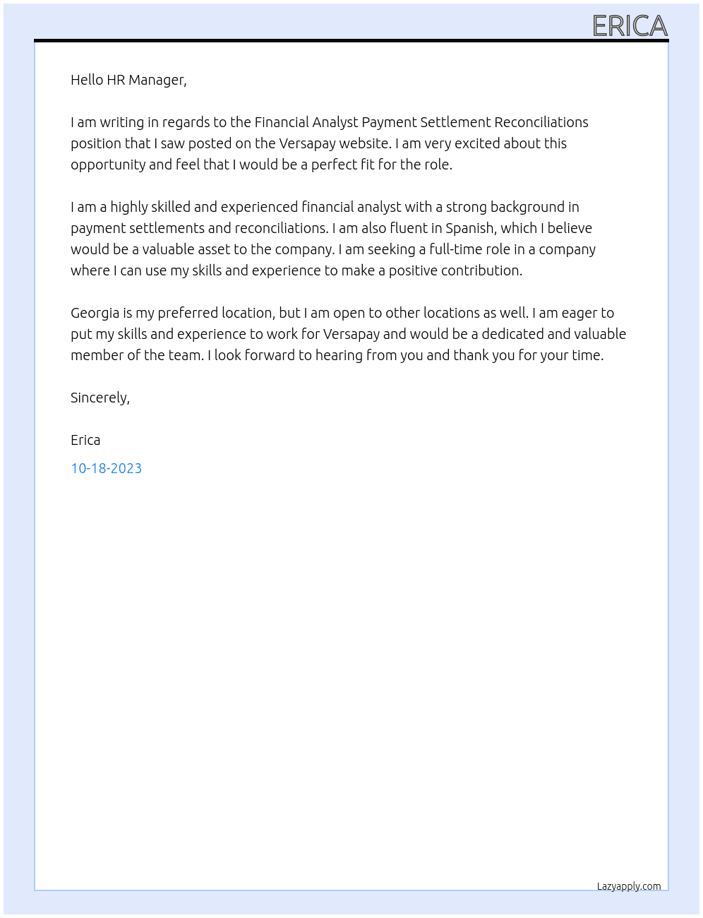 Financial Analyst Payment Settlement Reconciliations At Versapay Cover Letter