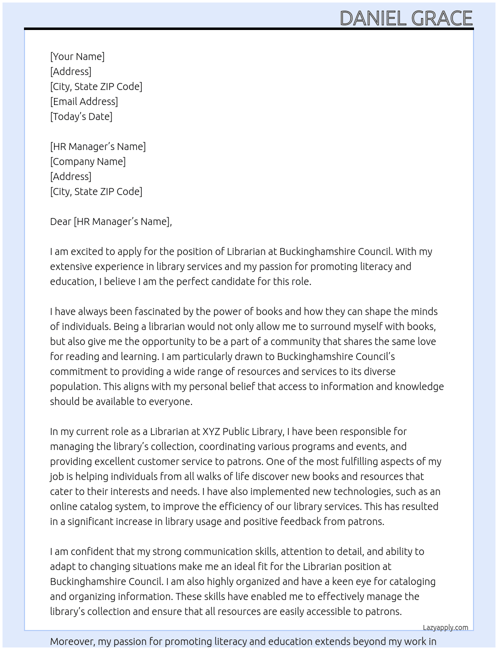 Librarian At Buckinghamshire Council Cover Letter