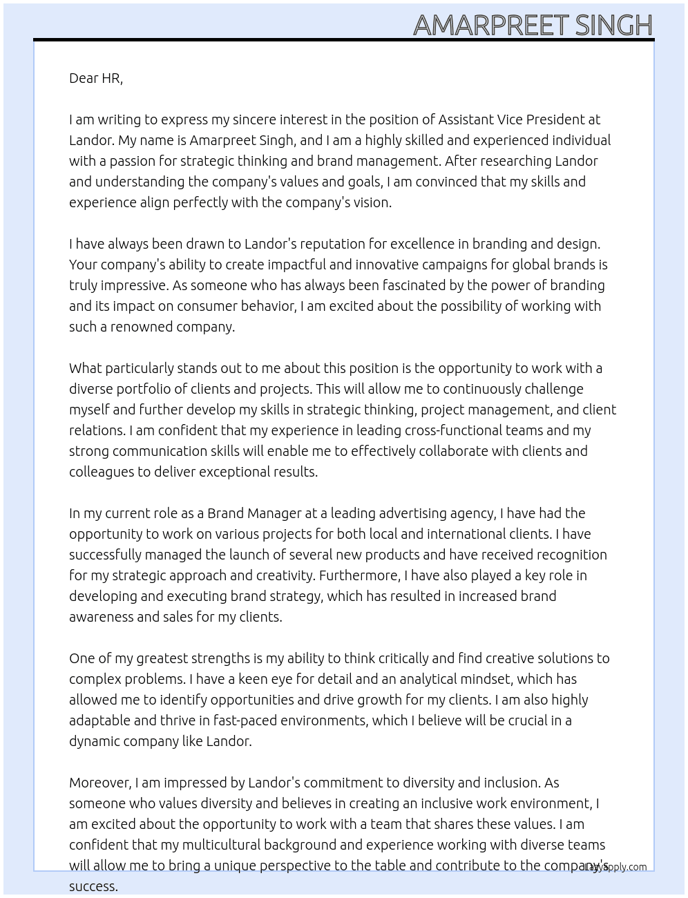 AVP At Landor Cover Letter