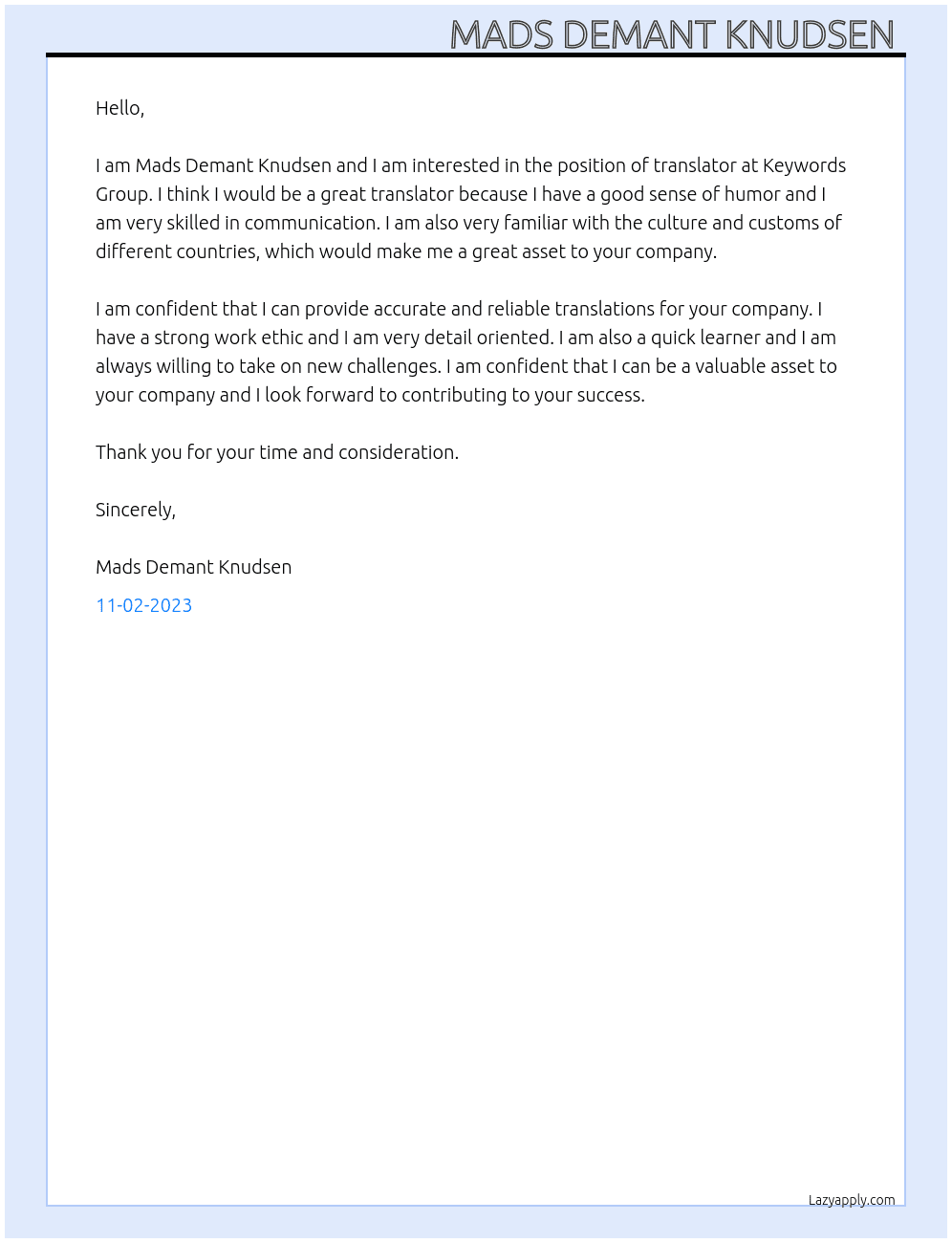 Translator At Keywords Group Cover Letter