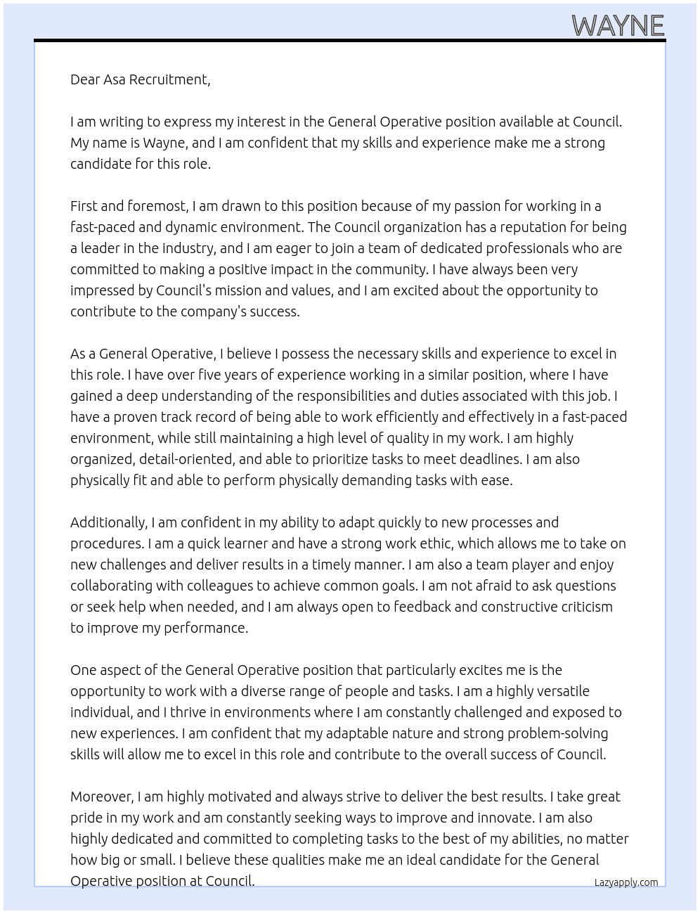 General Operative  At Council  Cover Letter