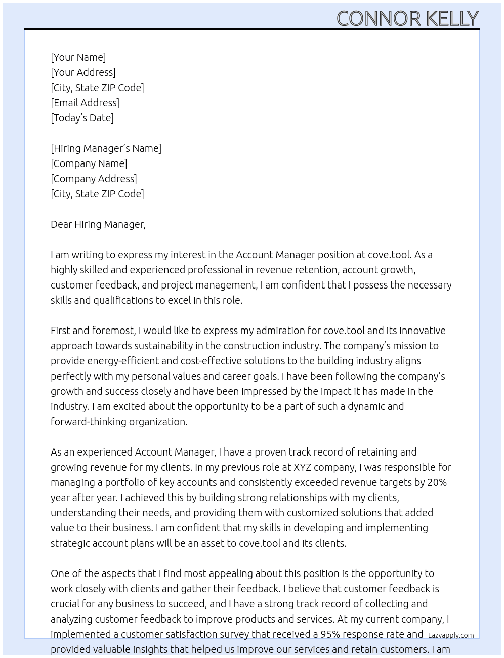 Account Manager At cove.tool Cover Letter