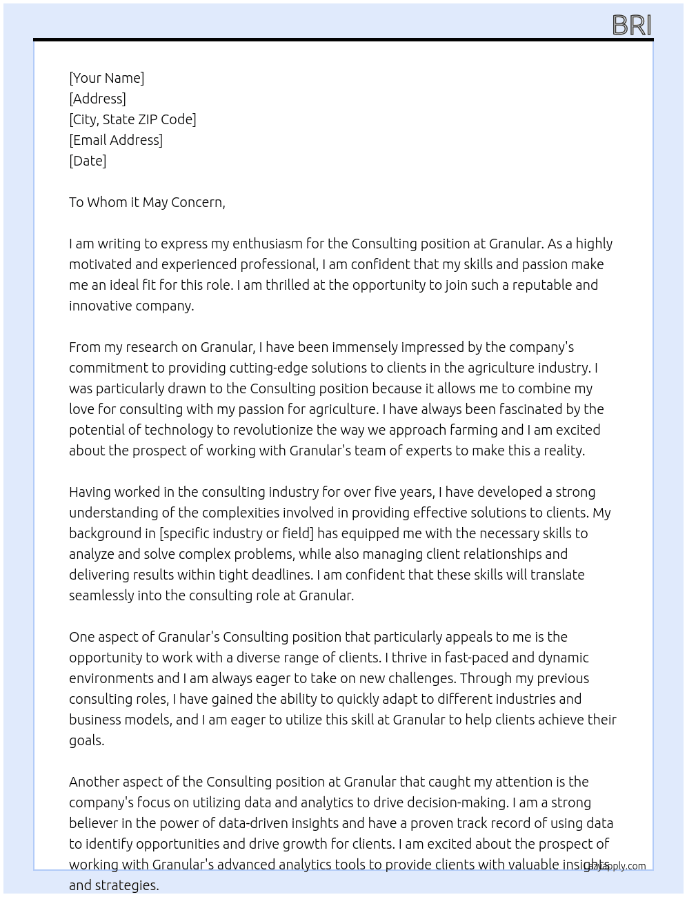 Consulting At Granular Cover Letter